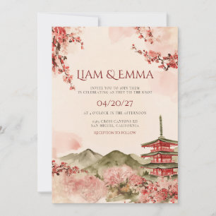 Invitación Boda Paisaje Montaña Sakura Japón