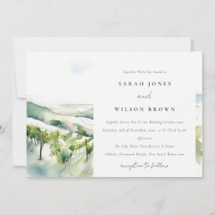 Invitación Boda paisaje viñedo acuarela pastel suave