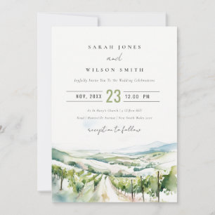 Invitación Boda paisaje viñedo acuarela pastel suave