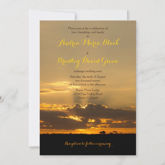 Invitación Boda paisajista de África de Sunset Namibia (Anverso)