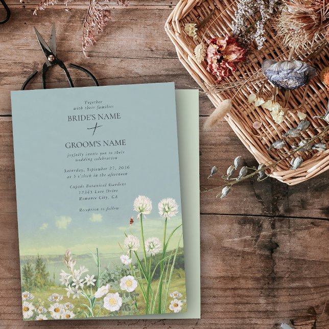 Invitación Boda paisajista de la montaña de flores silvestres (Watercolor Wildflower Mountain Landscape Wedding Invitation)