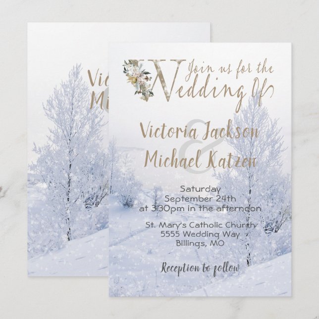Invitación Boda paisajístico cubierto de nieve Winter Wonderl (Anverso / Reverso)