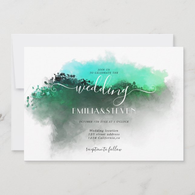 Invitación Boda paisajístico de las montañas Emerald Greenery (Anverso)