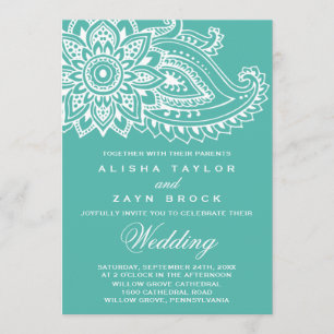 Invitación Boda Paisley indio verde azulado