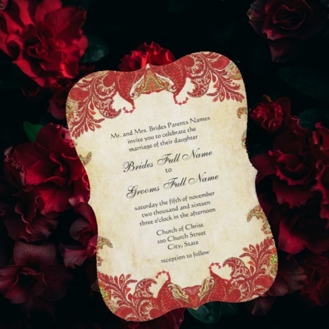 Invitación Boda Paisley Vintage Rojo y Oro (Subido por el creador)