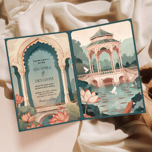 Invitación Boda palaciega india rústica con estanque de lotos