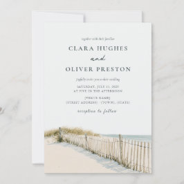 Invitación Boda Pale Sand Teal Script Cape Cod Dune Grass