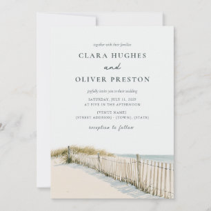 Invitación Boda Pale Sand Teal Script Cape Cod Dune Grass