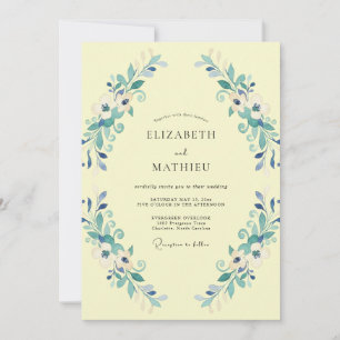Invitación Boda Pálida Amarilla Acuática Frondosa