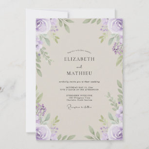 Invitación Boda Pálida Lila Polvorienta y Frondosa