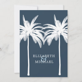 Invitación Boda Palm Elegante Moderno Azul Blanco