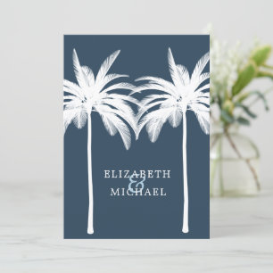 Invitación Boda Palm Elegante Moderno Azul Blanco