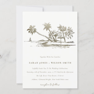 Invitación Boda Palm Tree Sketch Pale Gold