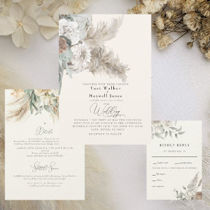 Invitación Boda Pampas Beige Boho Sin Padres