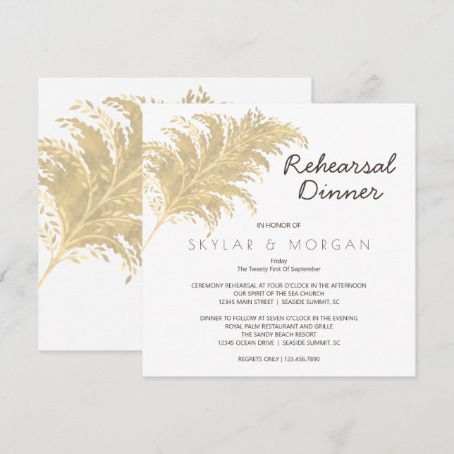 Invitación Boda Pampas Grass Tan En Ensayo Blanco (Anverso / Reverso)