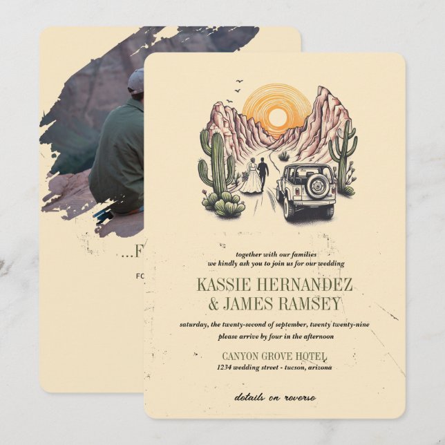 Invitación Boda Pareja Cañón Offroad (Anverso / Reverso)