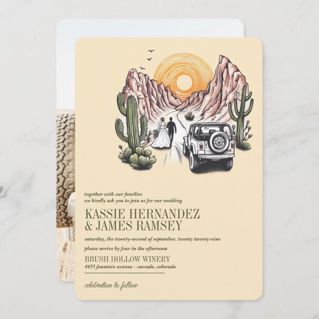 Invitación Boda Pareja Cañón Offroad (Anverso / Reverso)