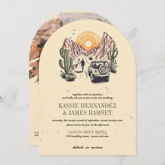 Invitación Boda Pareja Cañón Offroad (Anverso / Reverso)