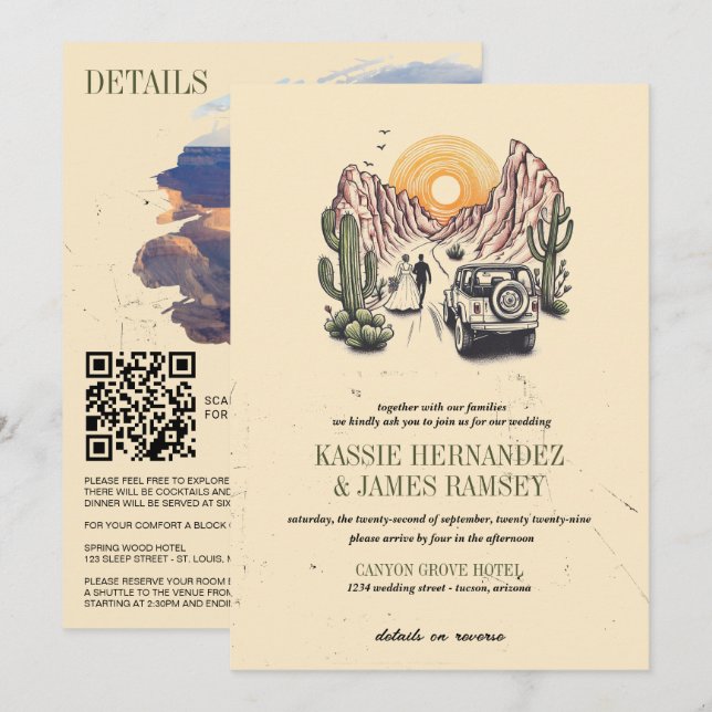 Invitación Boda Pareja Cañón Offroad (Anverso / Reverso)