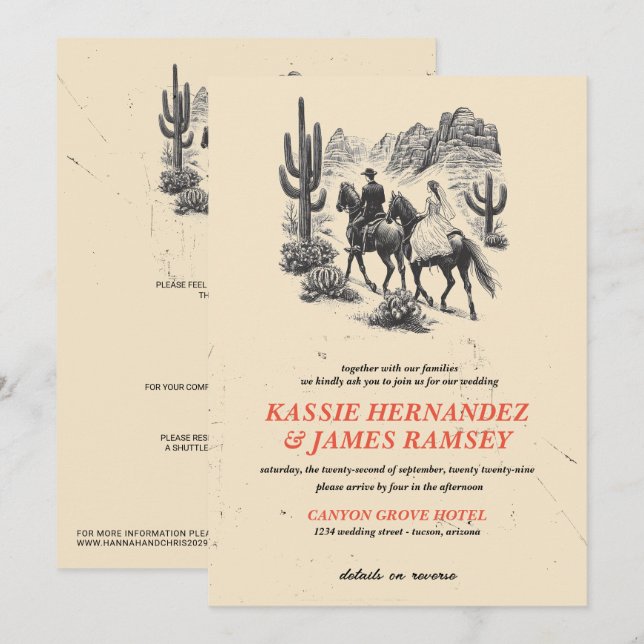 Invitación Boda Pareja de Cañón de Caballo (Anverso / Reverso)