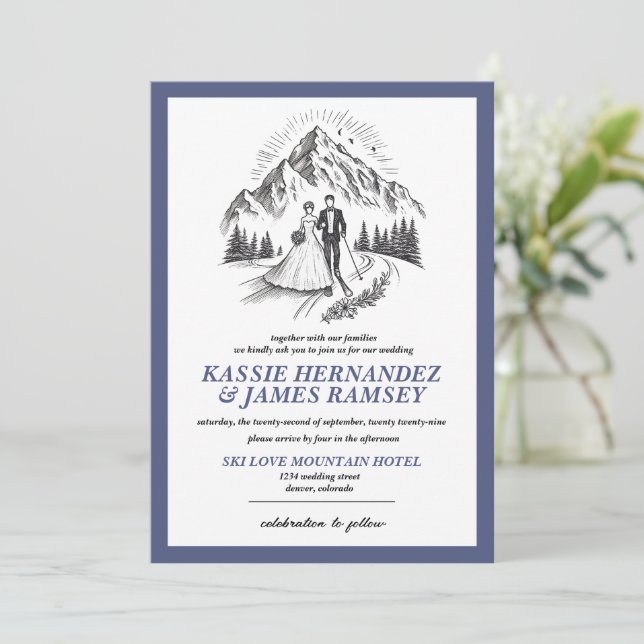 Invitación Boda Pareja de Esquí (Anverso de pie)