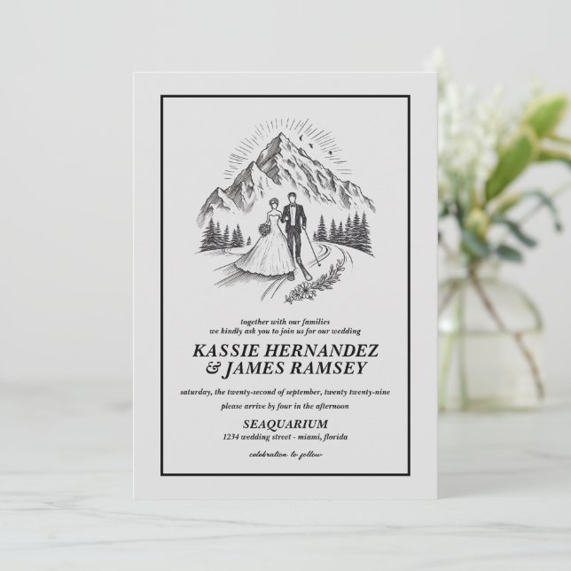 Invitación Boda Pareja de Esquí (Anverso de pie)