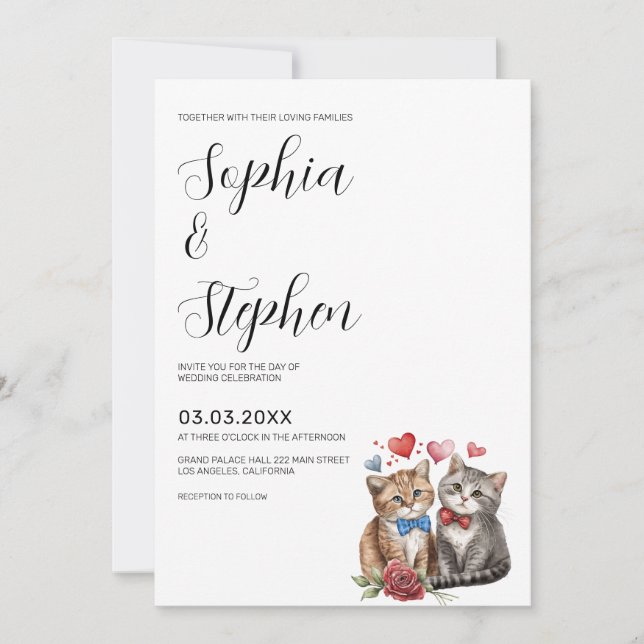 Invitación Boda Pareja de gatos enamorados (Anverso)