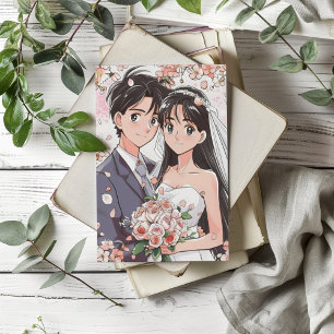 Invitación Boda Pareja Retro Anime