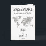 Invitación Boda Pasaporte de Destino Azul Mapa Mundial Gris<br><div class="desc">Moderno y elegante Destino Boda de Invitación al Mapa Mundial,  como pasaporte. Mapa del mundo de las acuarelas grises</div>