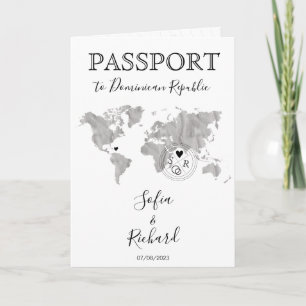 Invitación Boda Pasaporte de Destino Azul Mapa Mundial Gris