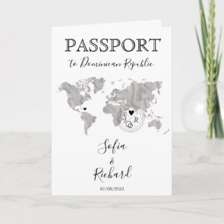 Invitación Boda Pasaporte de Destino Azul Mapa Mundial Gris