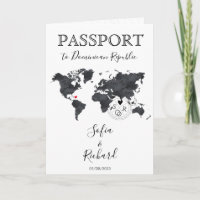 Boda Pasaporte de destino Blue World Map Black