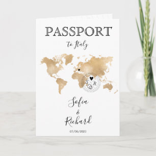 Invitación Boda Pasaporte de destino Gold World Código QR