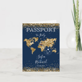 Invitación Boda Pasaporte de destino Gold World Map Blue I