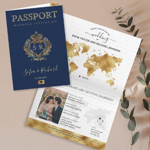 Invitación Boda Pasaporte de Destino Gold World Map Grecia