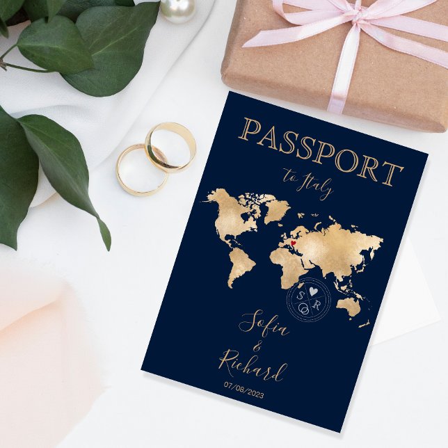 Invitación Boda Pasaporte de Destino Gold World Map Invita (Subido por el creador)