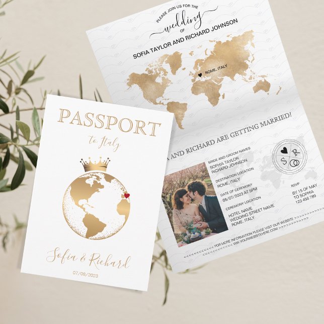 Invitación Boda Pasaporte de Destino Gold World Map Invita (Subido por el creador)