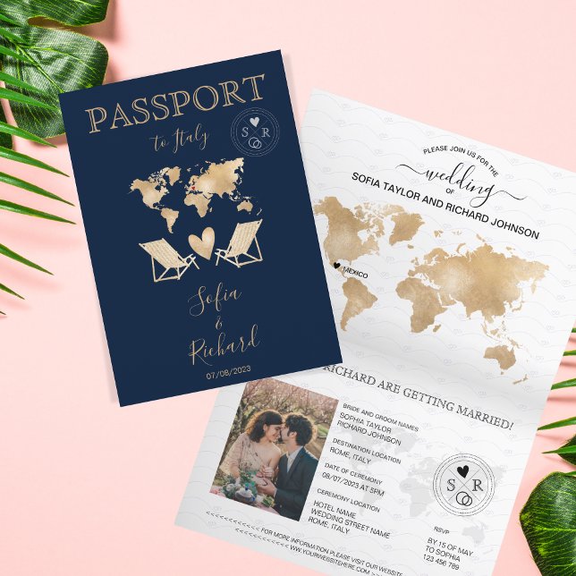 Invitación Boda Pasaporte de Destino Gold World Map Invita (Subido por el creador)