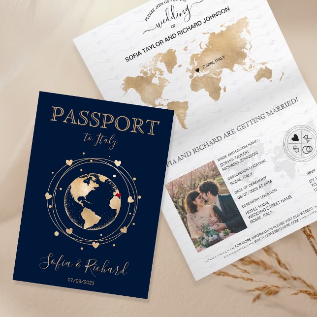 Invitación Boda Pasaporte de Destino Gold World Map Invita (Subido por el creador)