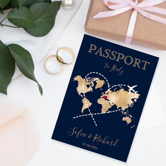 Invitación Boda Pasaporte de Destino Gold World Map Invita (Subido por el creador)