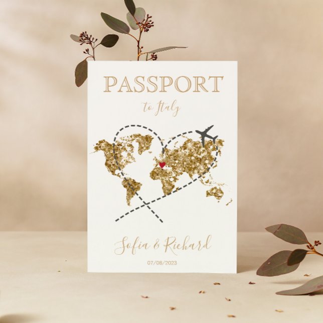 Invitación Boda Pasaporte de Destino Gold World Map Invita (Subido por el creador)