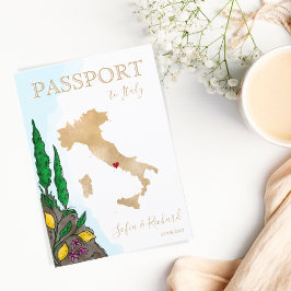 Invitación Boda Pasaporte de Destino Gold World Map Italia