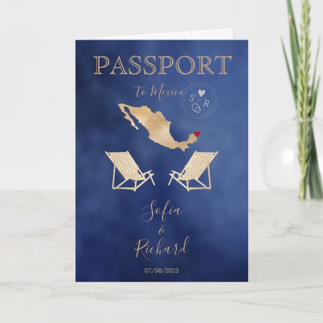 Invitación Boda Pasaporte de Destino Gold World Map México (Anverso)