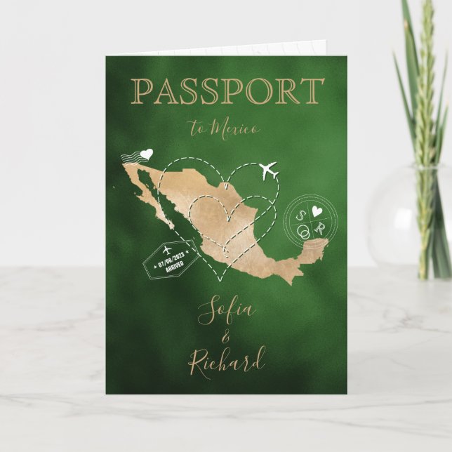 Invitación Boda Pasaporte de Destino Gold World Map México (Anverso)