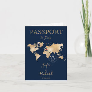 Invitación Boda Pasaporte de destino Gold World Map QR Cod