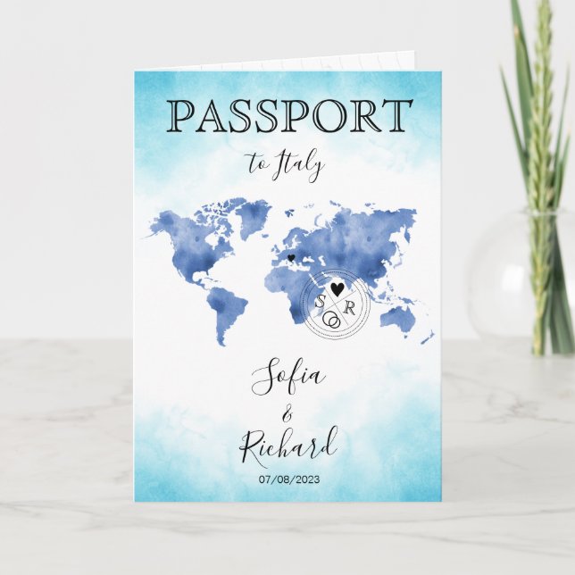 Invitación Boda Pasaporte de Destino Invita Mapa del Mundo Az (Anverso)