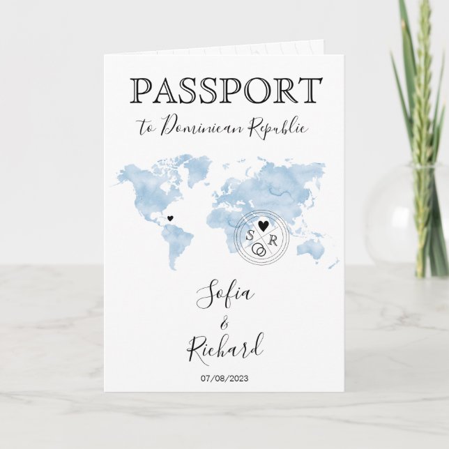 Invitación Boda Pasaporte de Destino Invita Mapa del Mundo Az (Anverso)
