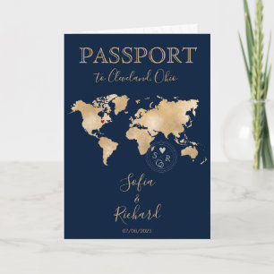 Invitación Boda Pasaporte de Destino Mapa Mundial Cleveland