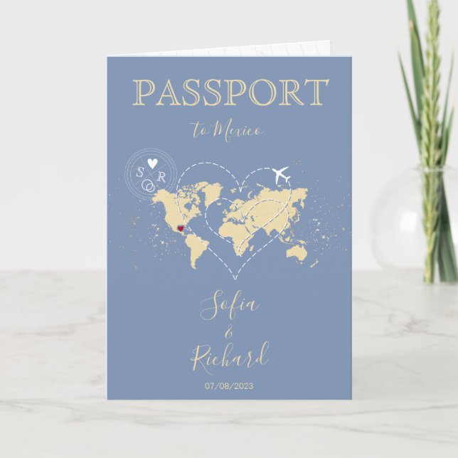 Invitación Boda Pasaporte de destino Mapa mundial de bebé azu (Anverso)