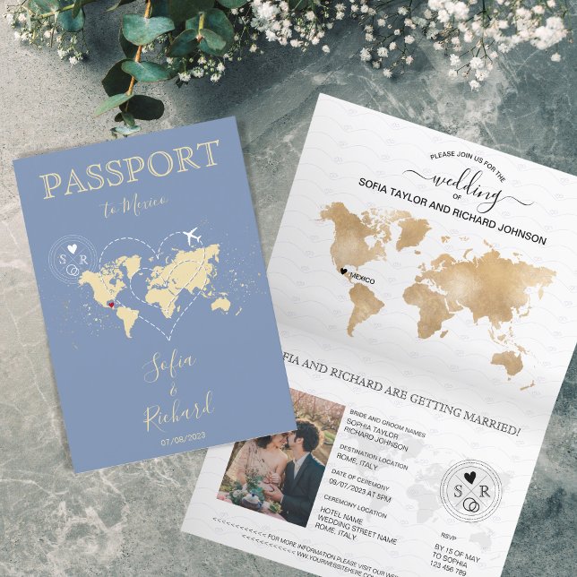 Invitación Boda Pasaporte de destino Mapa mundial de bebé azu (Subido por el creador)